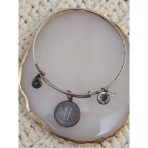Alex and Ani Letter U Initial Charm Bangle Bracelet Silver Tone Expandable USA